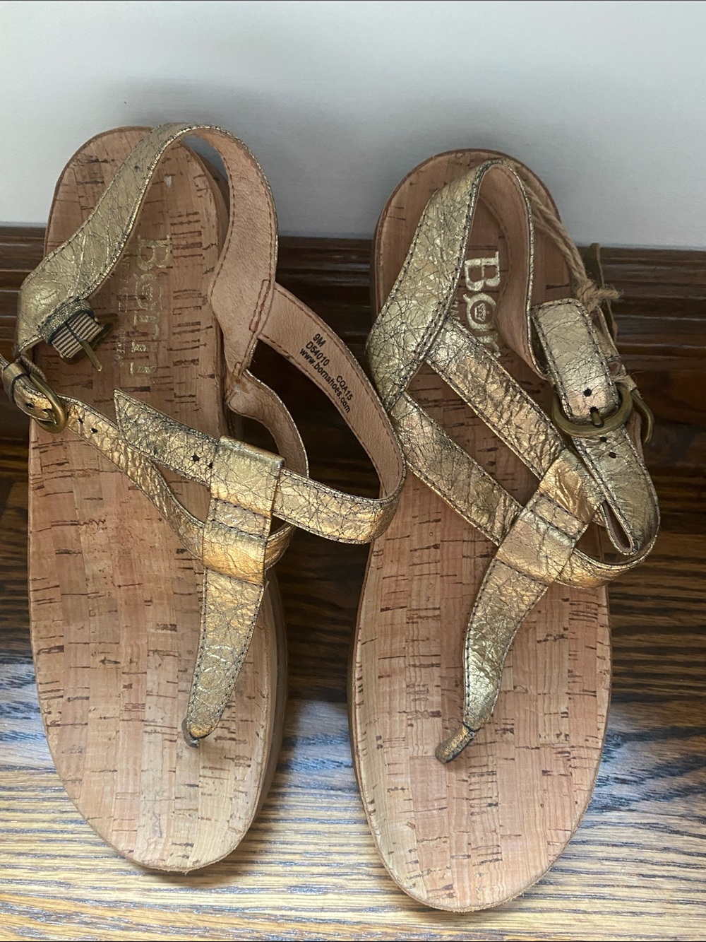 Born Gold Metallic Cork Wedge Thong Sandals